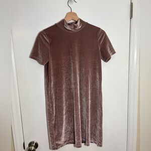 Madewell Crushed Velvet Mock Turtleneck Mauve Shift Dress Women’s Snall